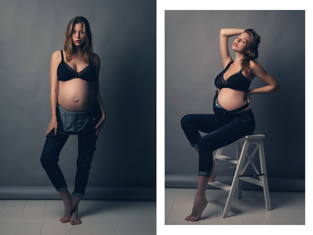 Séance-photo-femme-enceinte-grossesse-Paris-en-mode-lifestyle-salopette